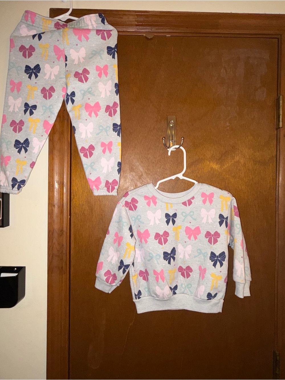 Garanimals Light Gray Bow Print Pajama Set with Pink, Navy & Yellow Bows